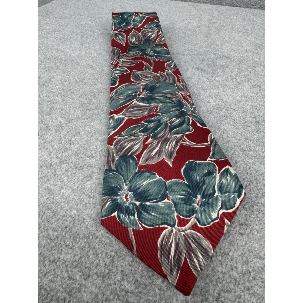 Red Tropical‎ Floral Necktie Hawaiian Hibiscus Print Men's Vacation Tie